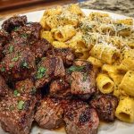 Garlic Butter Steak with Creamy Parmesan Rigatoni