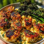 Garlic-Parmesan Chicken Bites with Sun-Dried Tomato Cajun Alfredo & Charred Broccolini