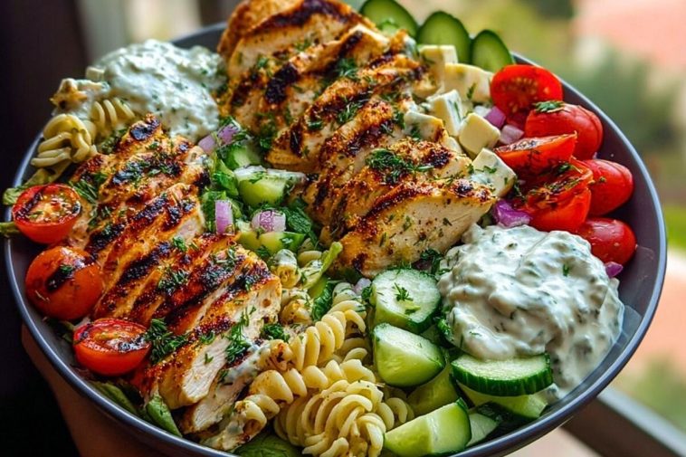 Grilled Chicken Greek Salad with Tzatziki