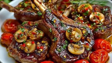 Marinated Greek Lamb Chops with Mushrooms and Tomatoes Recipe