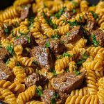 One-Pot Creamy Spicy Garlic Butter Steak & Pasta