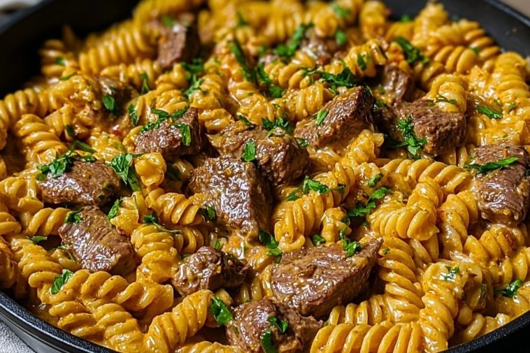One-Pot Creamy Spicy Garlic Butter Steak & Pasta