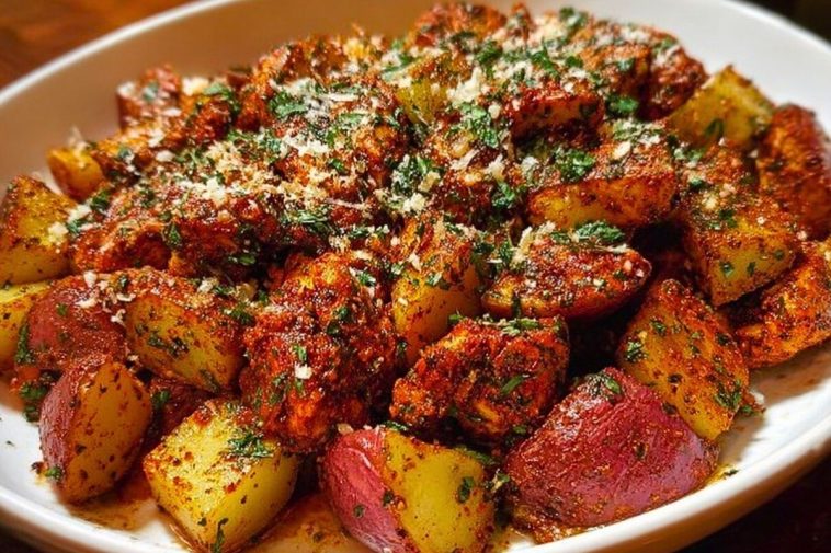 Oven-Roasted Cajun Chicken and Garlic Potatoes with Parmesan