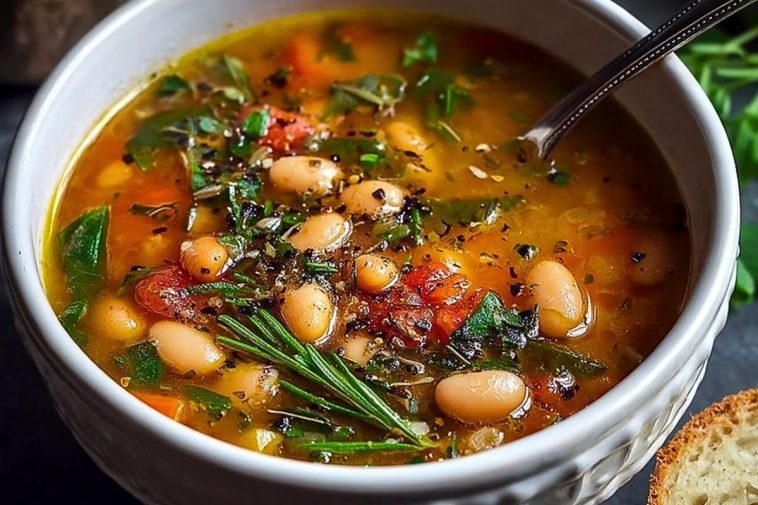 Rustic Tuscan Bean Soup with Fresh Herbs