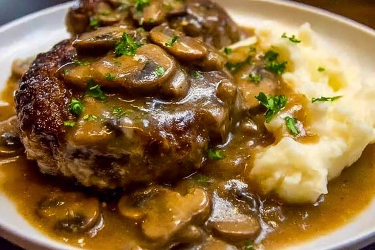 Salisbury Steak with Mashed Potatoes and Mushroom Gravy Recipe