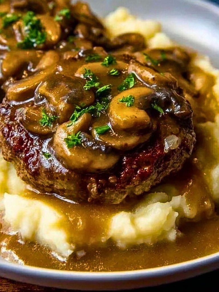 Salisbury Steak with Mashed Potatoes and Mushroom Gravy Recipe