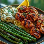 Smoky Paprika Chicken Alfredo with Lemon Feta Whip & Charred Green Beans
