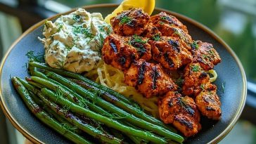Smoky Paprika Chicken Alfredo with Lemon Feta Whip & Charred Green Beans