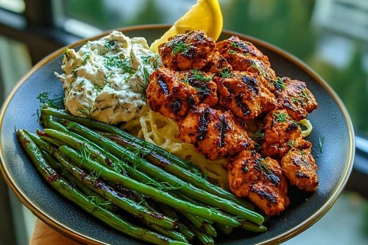 Smoky Paprika Chicken Alfredo with Lemon Feta Whip & Charred Green Beans