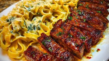 Spicy Cajun Steak with Parmesan Fettuccine Pasta