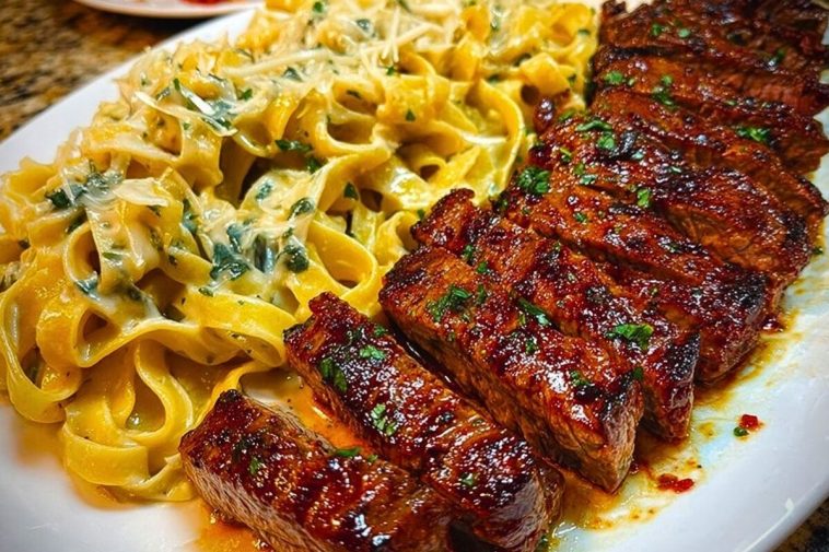 Spicy Cajun Steak with Parmesan Fettuccine Pasta
