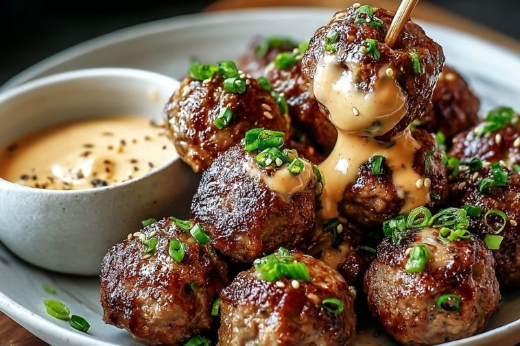 The Best Korean BBQ Meatballs with Spicy Mayo Dip