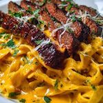 Velveeta Steak Fettuccine with Garlic Butter Cream Sauce