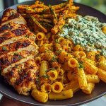 Zesty Greek Chicken Pasta with Spicy Harissa Feta Cream & Roasted Asparagus Crisps