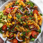 Seasoned Ground Beef Taco Pasta Salad Bowl