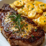 Ribeye Steak Served with Cheesy Scalloped Potatoes