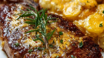 Ribeye Steak Served with Cheesy Scalloped Potatoes