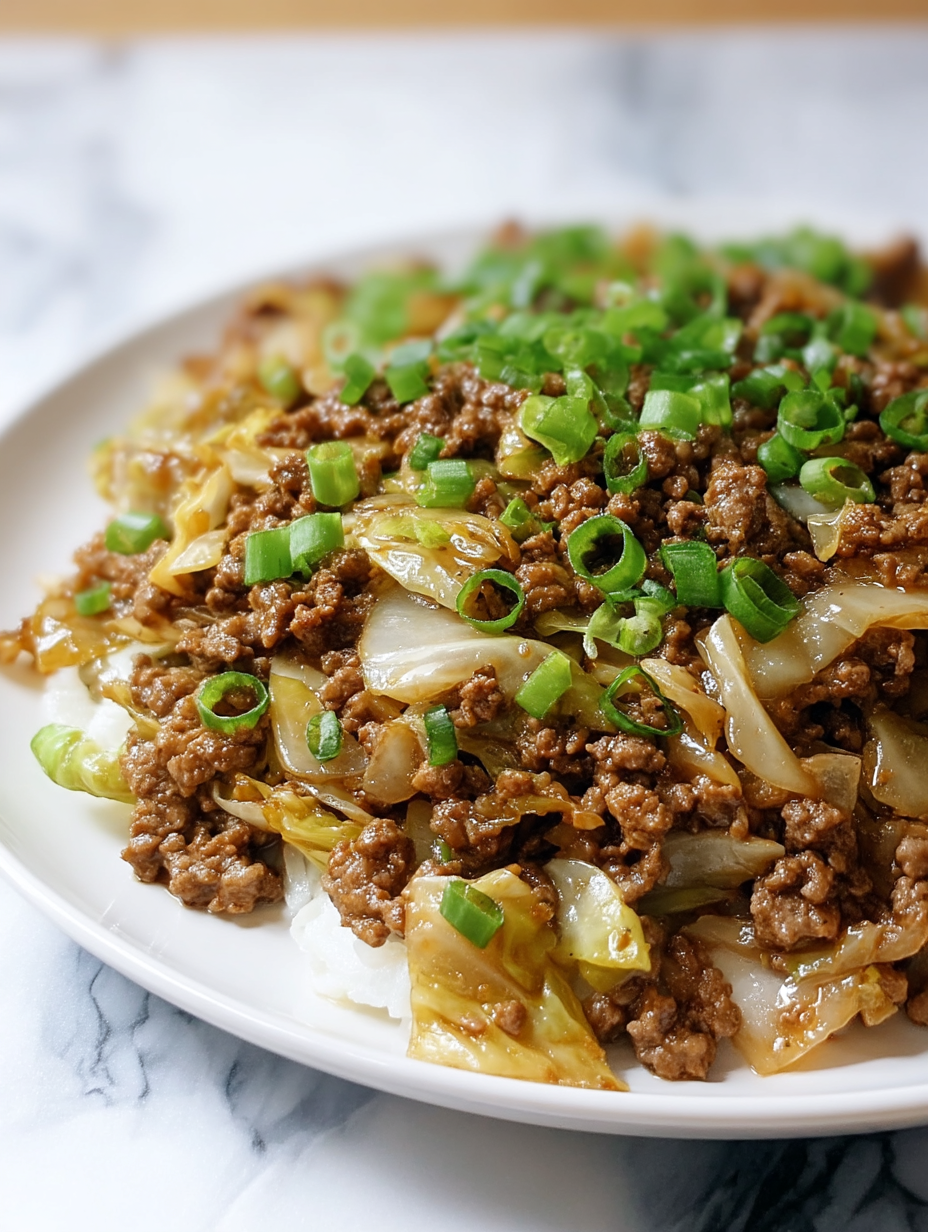 Low-Carb Mongolian Ground Beef and Cabbage