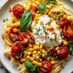 Burrata Pasta with Roasted Tomatoes, Fresh Basil & Sweet Corn