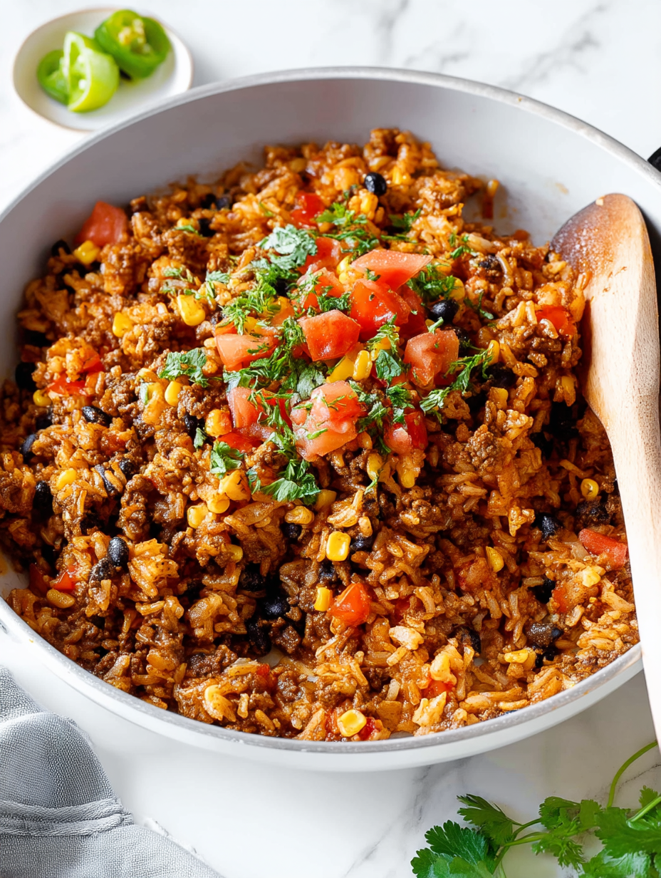 Super Easy Mexican Beef and Rice Skillet