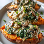 Creamy Mushroom and Spinach Stuffed Sweet Potatoes