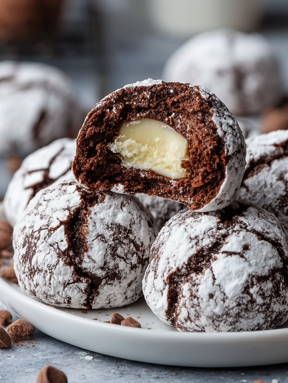 Chocolate Snowball Cookies with White Chocolate Center