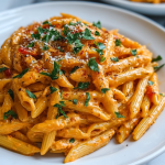 High Protein Creamy Roasted Red Pepper Pasta