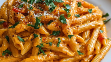 High Protein Creamy Roasted Red Pepper Pasta
