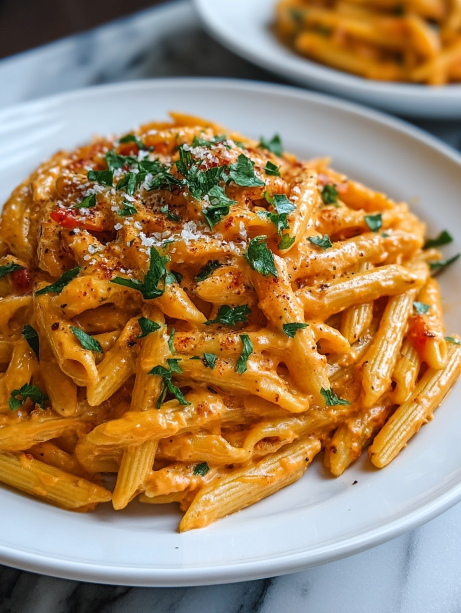 High Protein Creamy Roasted Red Pepper Pasta