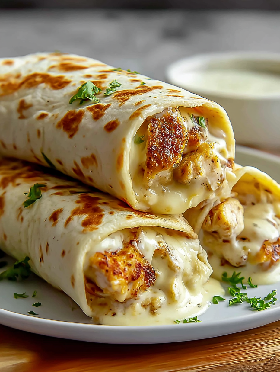 Cozy Cheesy Garlic Chicken Wraps
