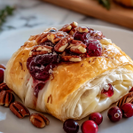 Easy Cranberry Pecan Brie Wrapped in Puff Pastry