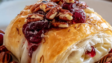 Easy Cranberry Pecan Brie Wrapped in Puff Pastry
