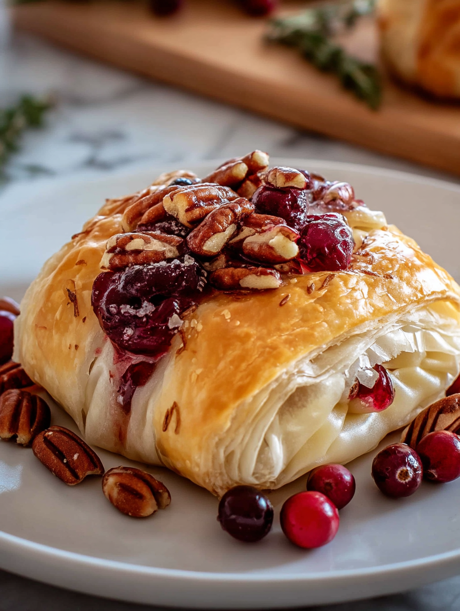 Easy Cranberry Pecan Brie Wrapped in Puff Pastry