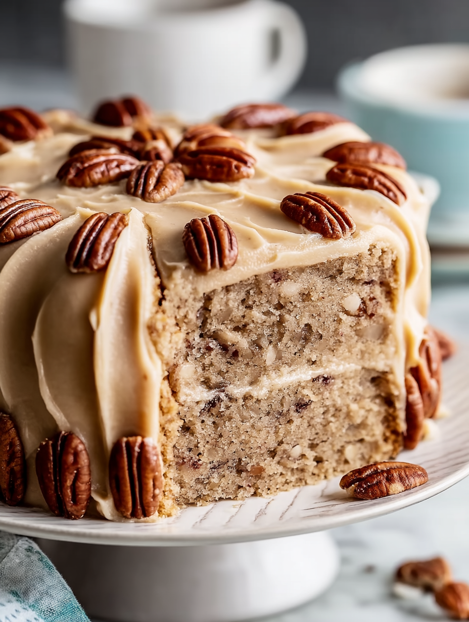 Buttery Pecan Cake with Brown Sugar Frosting