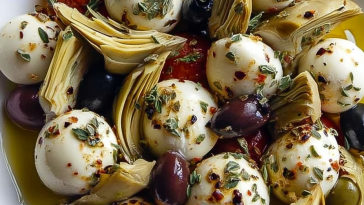 Marinated Mozzarella Balls, Artichokes, and Olives