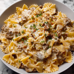 Creamy Beef and Bowtie Pasta