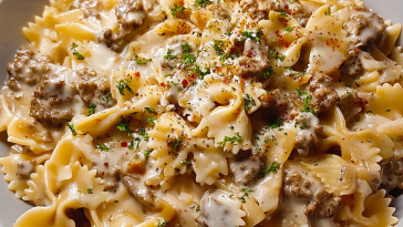 Creamy Beef and Bowtie Pasta