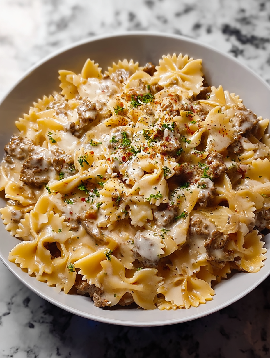 Creamy Beef and Bowtie Pasta