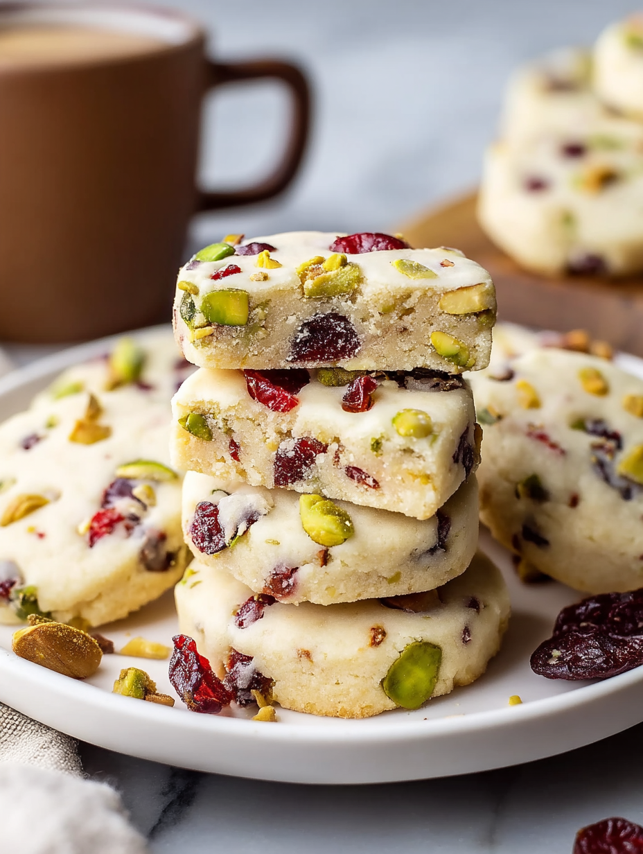 Cranberry Pistachio Shortbread Cookies