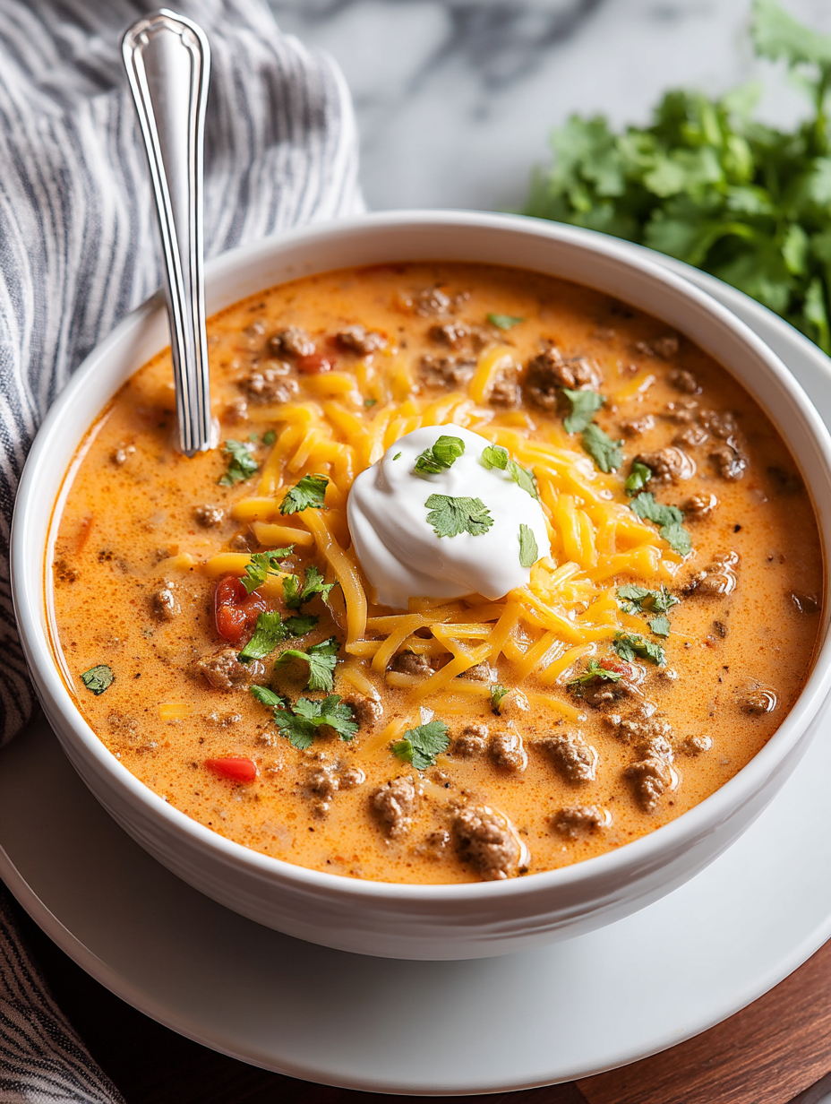 Creamy Cheesy Ground Beef Taco Soup