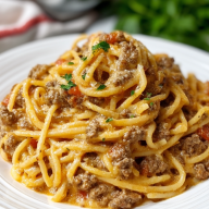 Creamy Italian Spaghetti & Ground Beef One Pot Meal