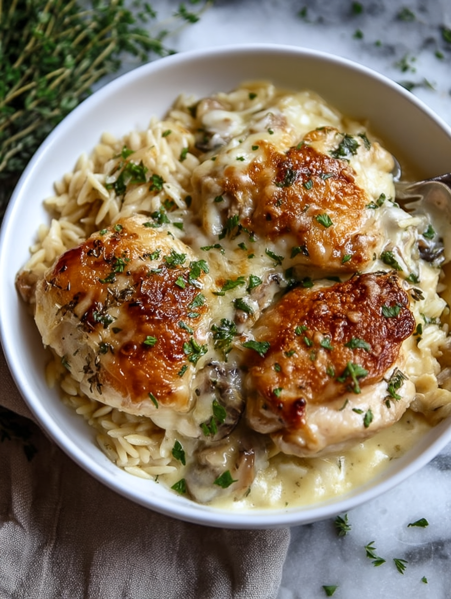 One-Skillet Creamy Chicken with Gruyere & Orzo