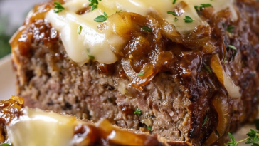 French Onion Meatloaf with Melted Swiss