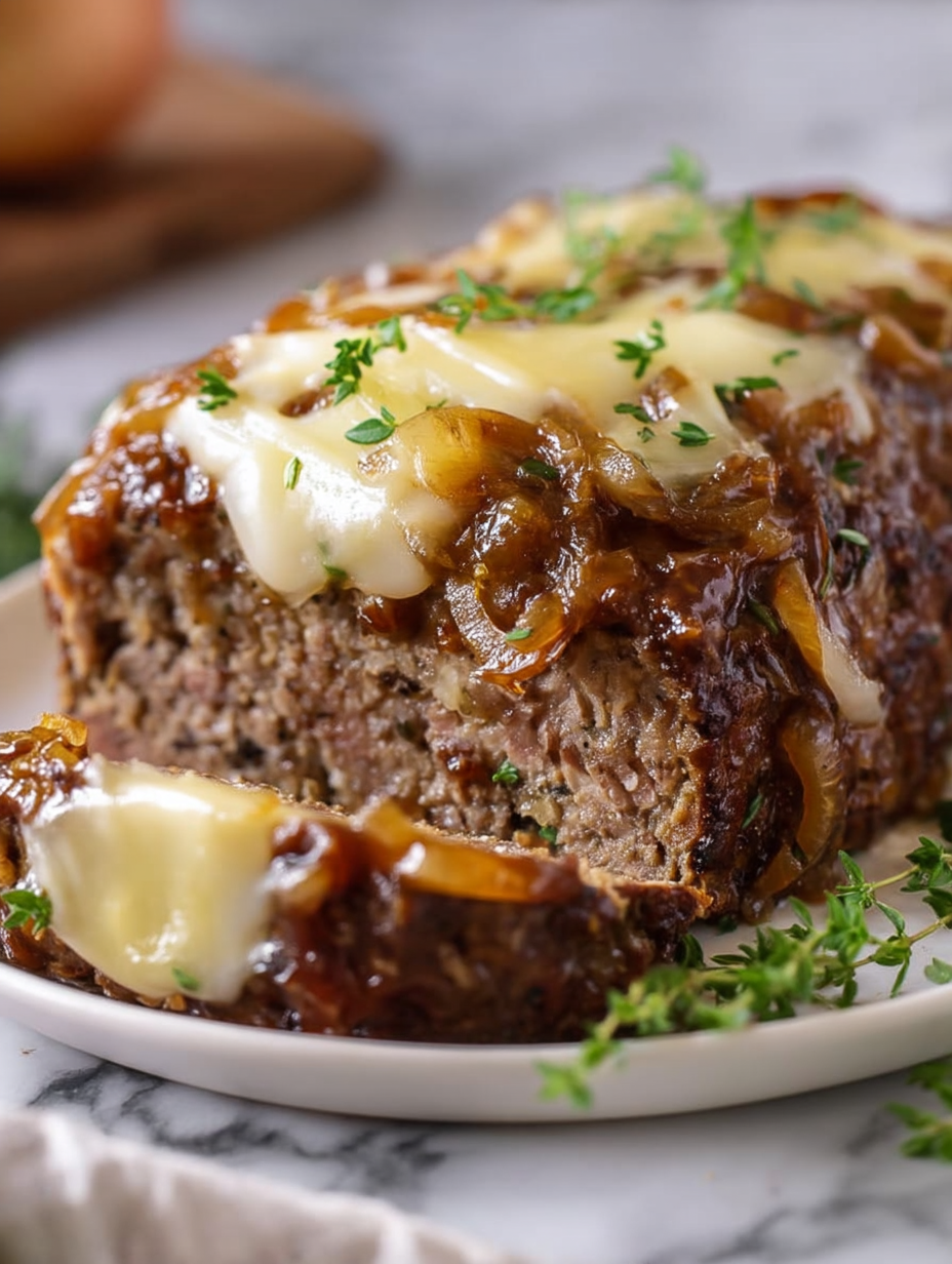 French Onion Meatloaf with Melted Swiss