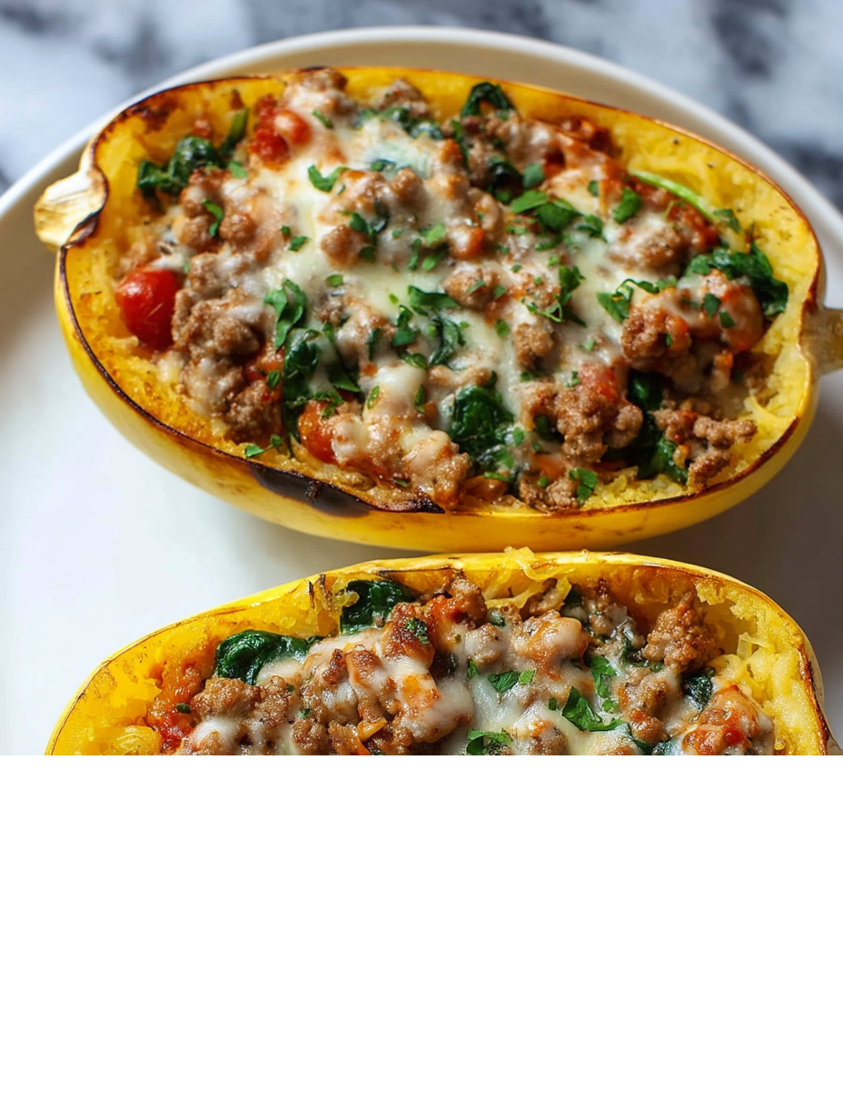 Stuffed Spaghetti Squash with Sausage and Spinach