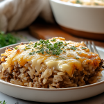 French Onion Ground Beef and Rice Casserole