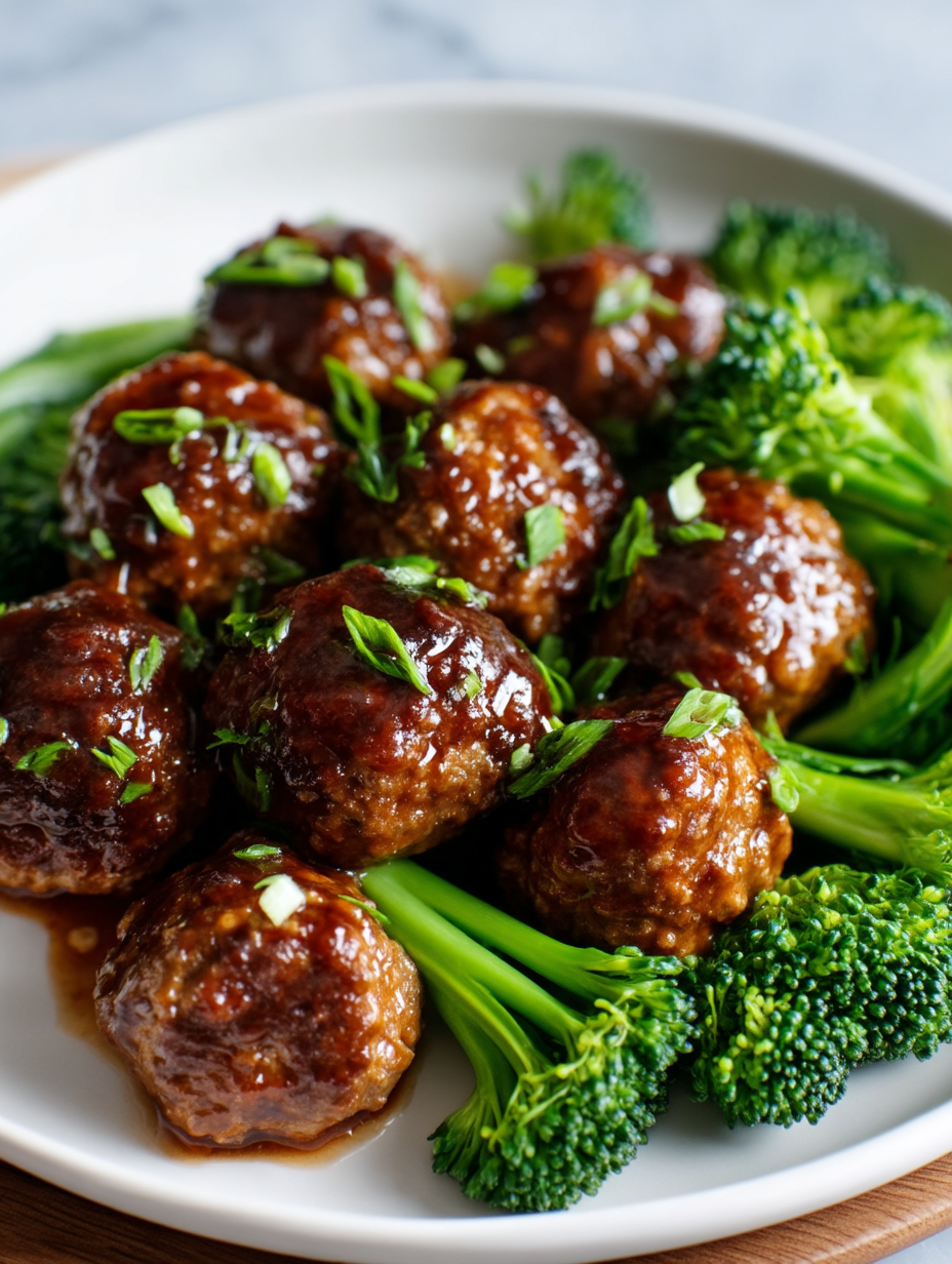 Sticky Mongolian Meatballs and Broccoli