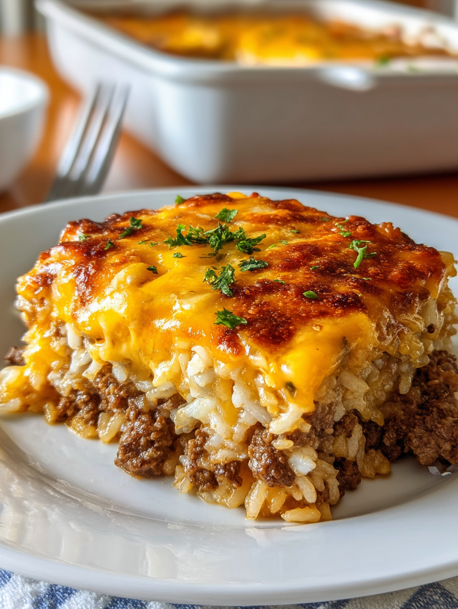 Cheesy Ground Beef and Rice Casserole