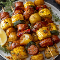 Cowboy Butter Kielbasa and Potato Skewers