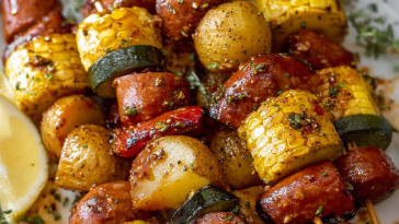 Cowboy Butter Kielbasa and Potato Skewers